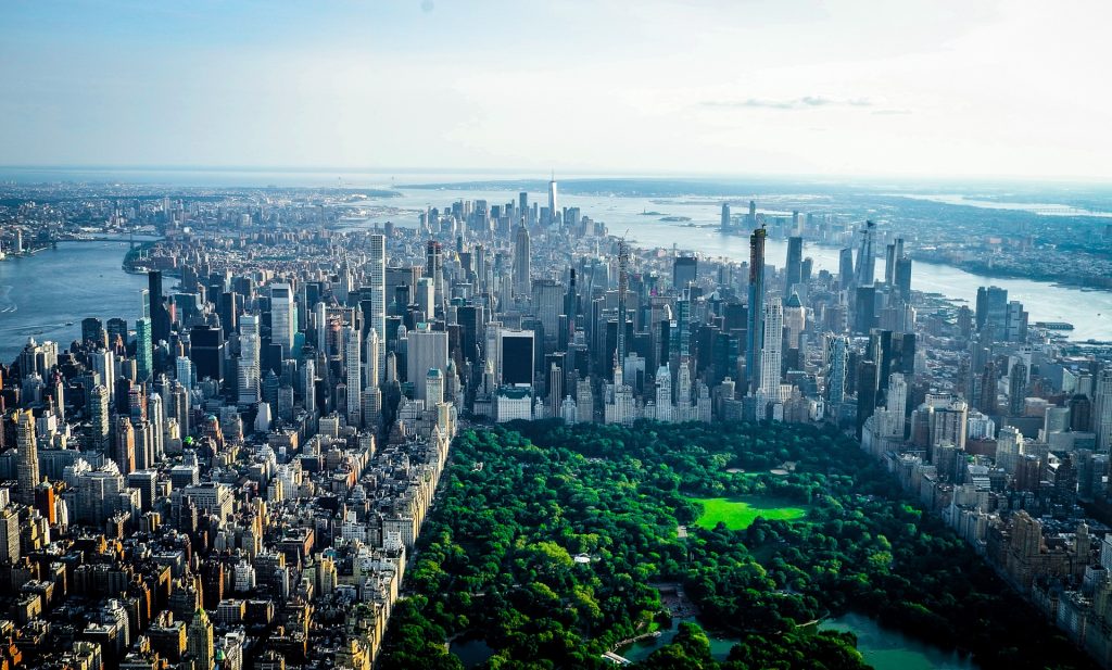 Dzielnice Nowego Jorku widoczne wokół Central Parku w ujęciu z lotu ptaka