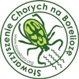 Logo stowarzyszenia chorych na boreliozę - zielony stylizowany kleszcz w kole z nazwą stowarzyszenia